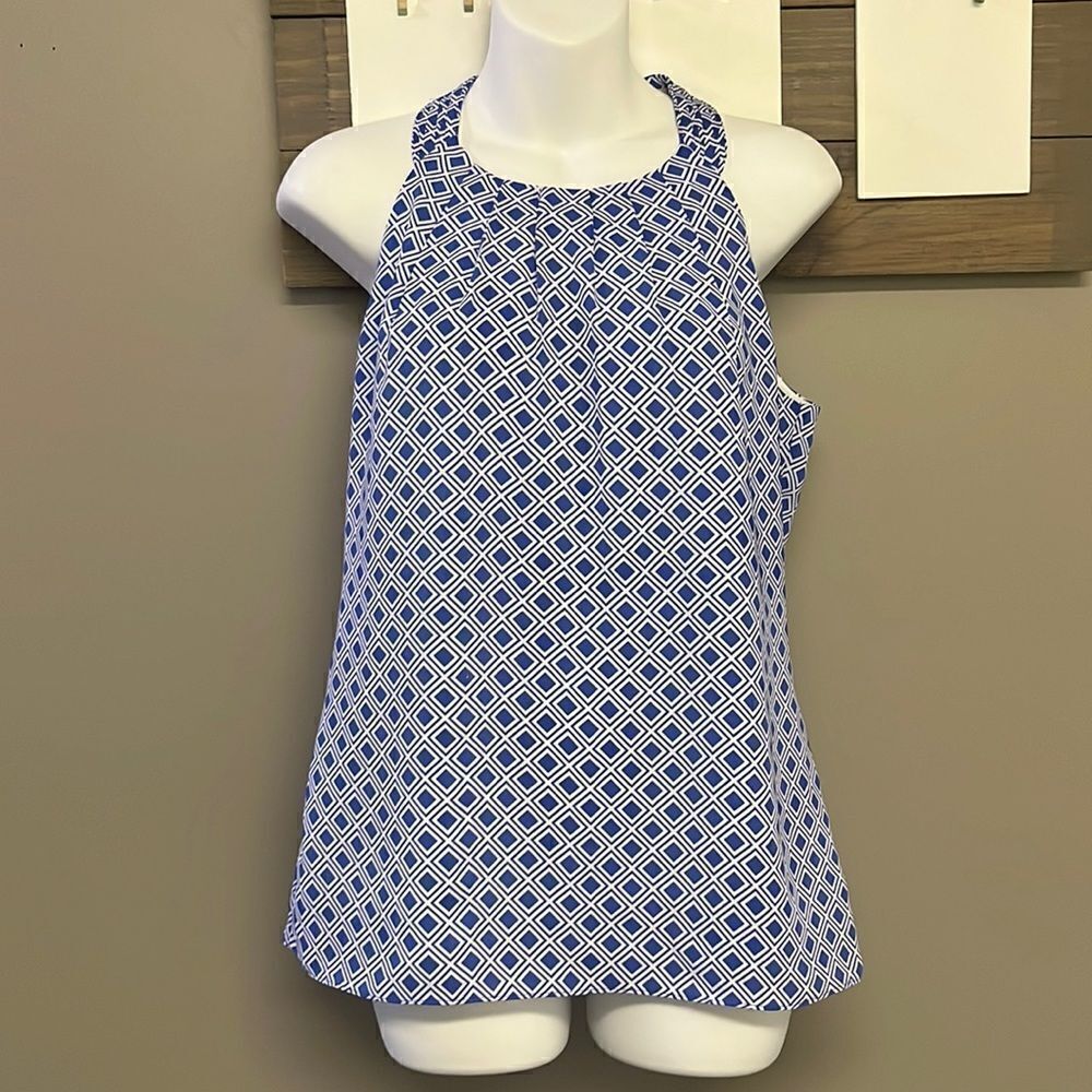Banana Republic Sleeveless Royal Blue White Abstract Diamond Lined Top- Size 6
